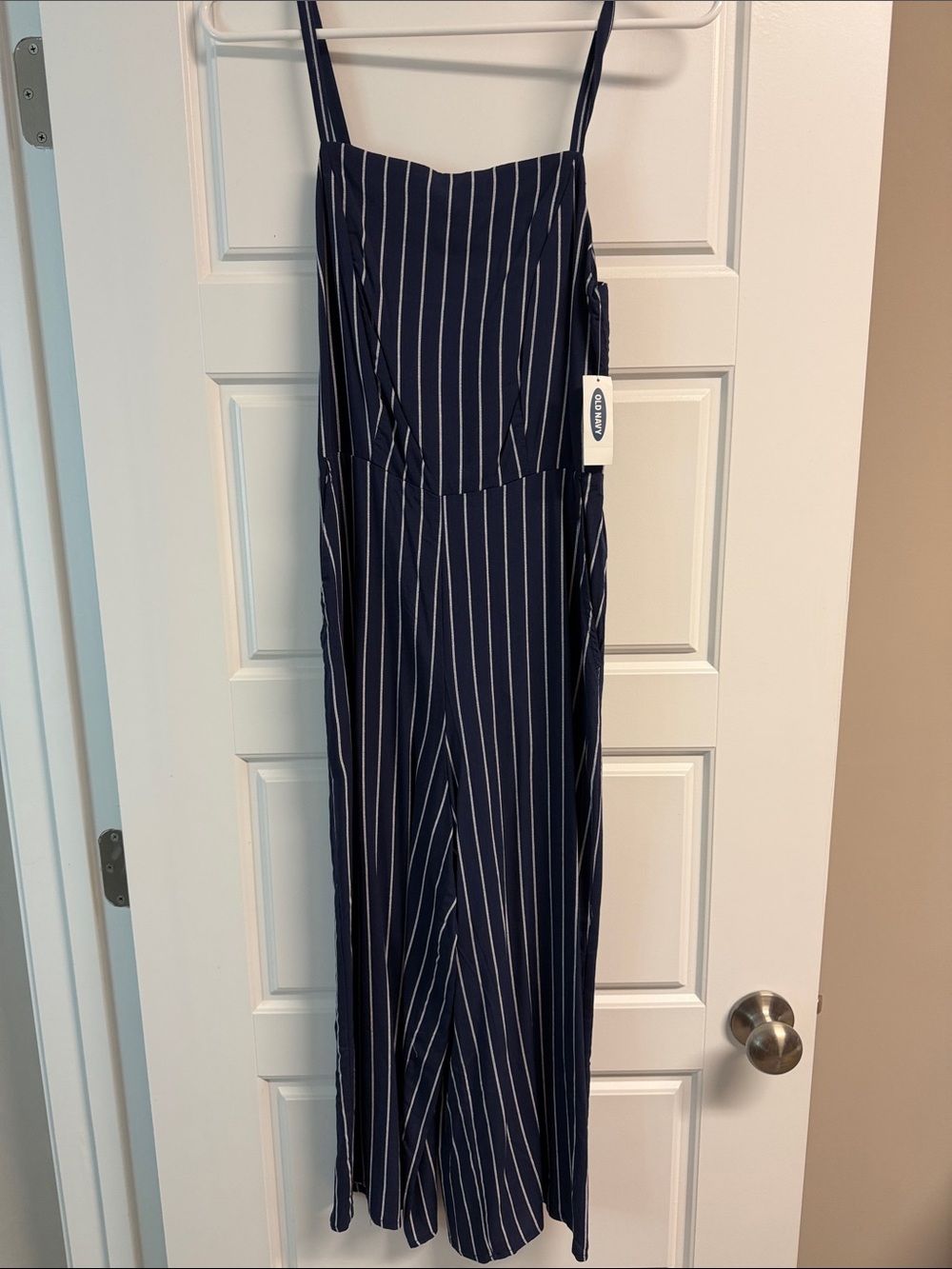 Old Navy Navy Blue and White Striped Wide-Leg Jumpsuit